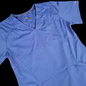 Carhartt Force Women's Scrub Top Size XS Blue Four Pockets Short Sleeve Comfort